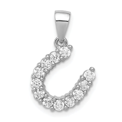 Sterling Silver Rhodium-Plated Horseshoe Cz Pendant