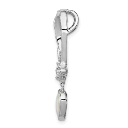 Sterling Silver Rhodium Plated Opal And Cz Heart Pendant