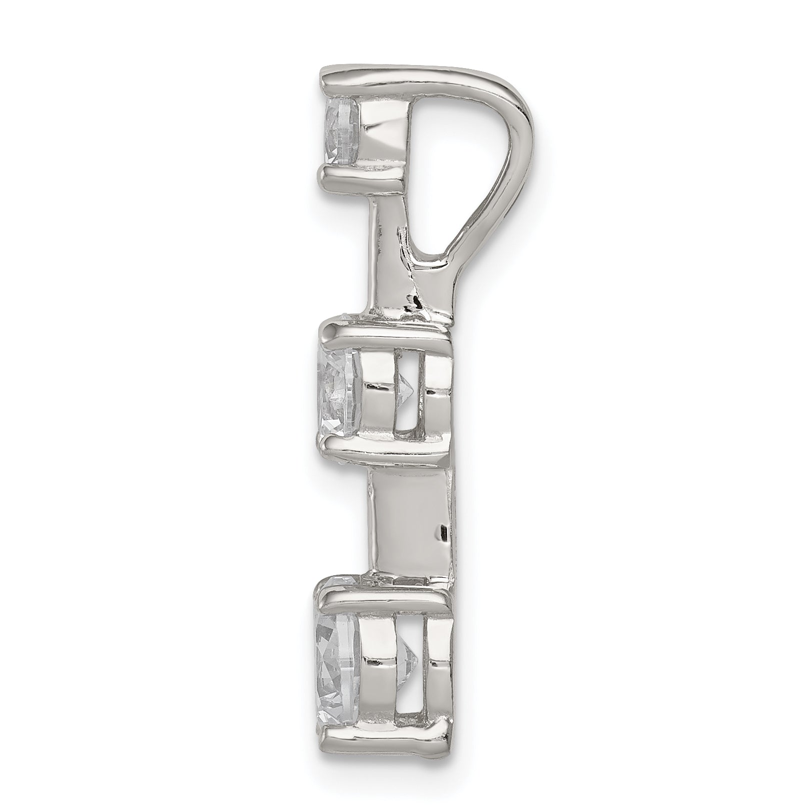Sterling Silver Rhodium-Plated 3-Stone Cz Pendant