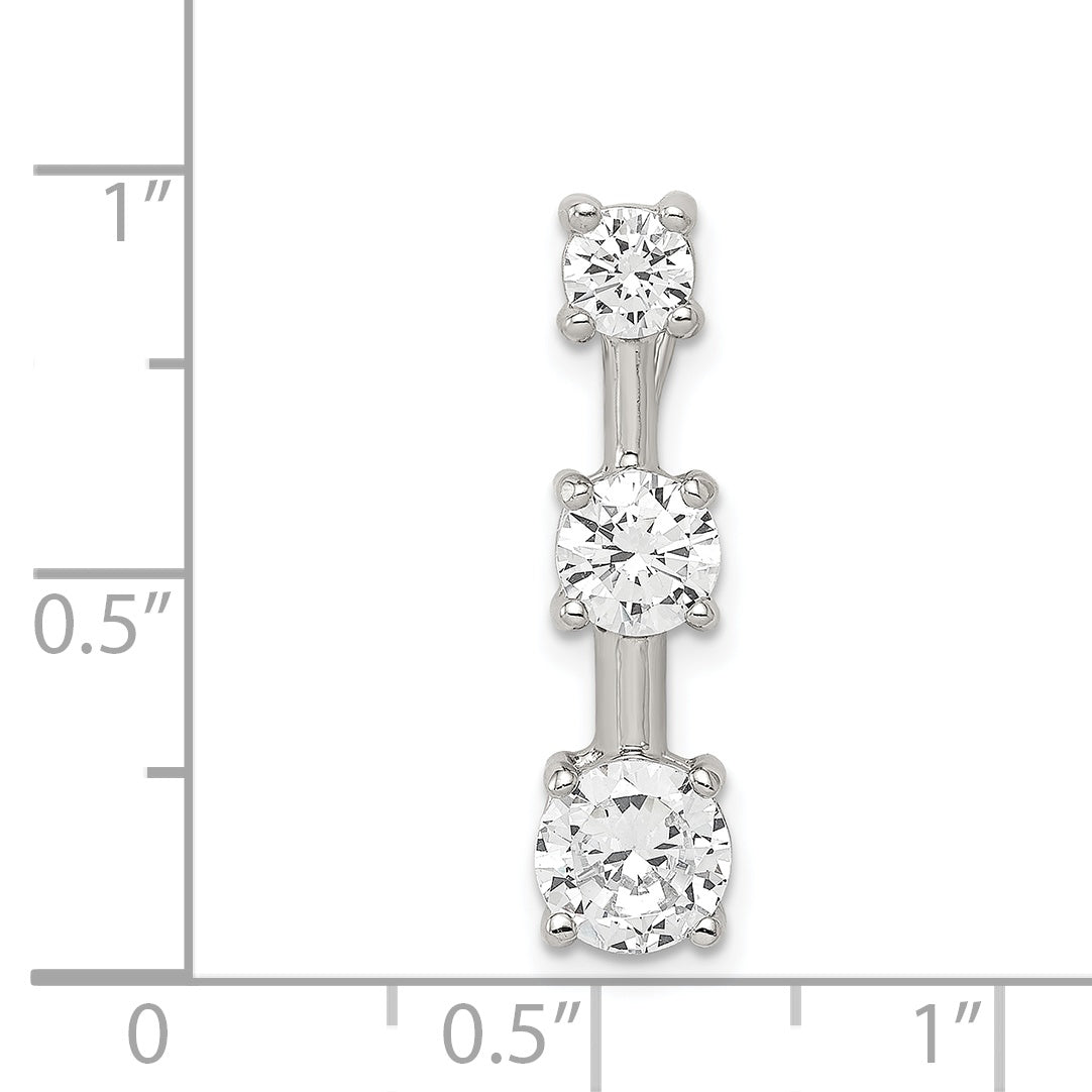 Sterling Silver Rhodium-Plated 3-Stone Cz Pendant