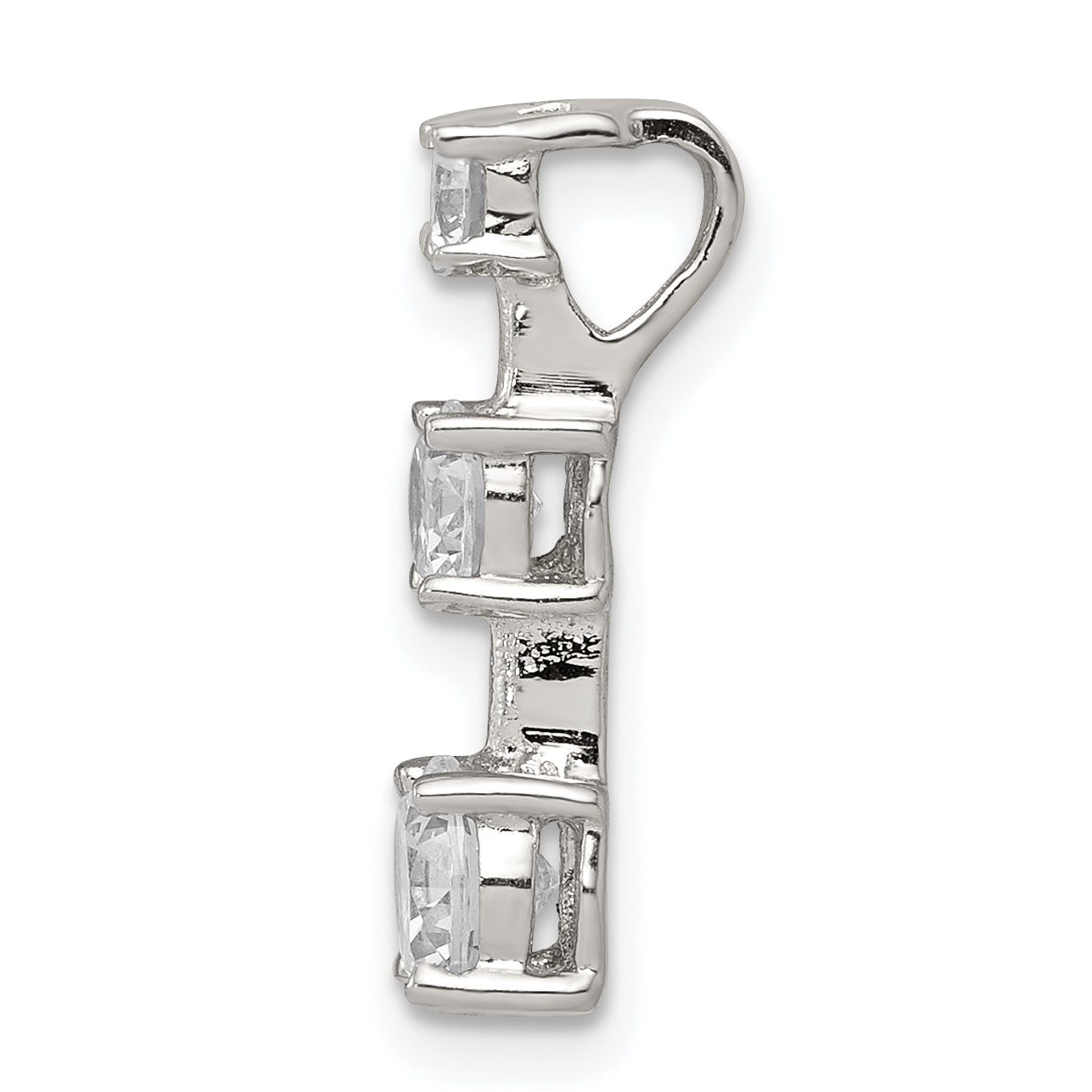 Sterling Silver Rhodium-Plated 3-Stone Cz Pendant