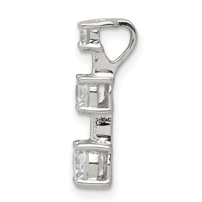 Sterling Silver Rhodium-Plated 3-Stone Cz Pendant