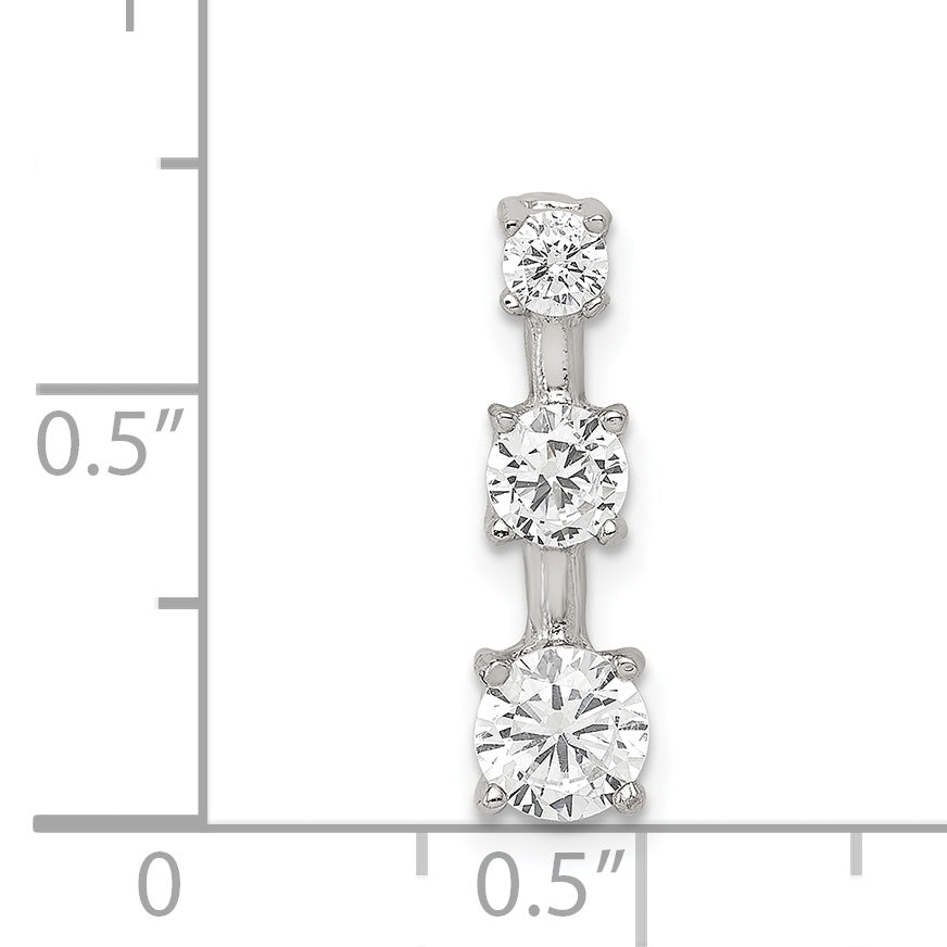 Sterling Silver Rhodium-Plated 3-Stone Cz Pendant