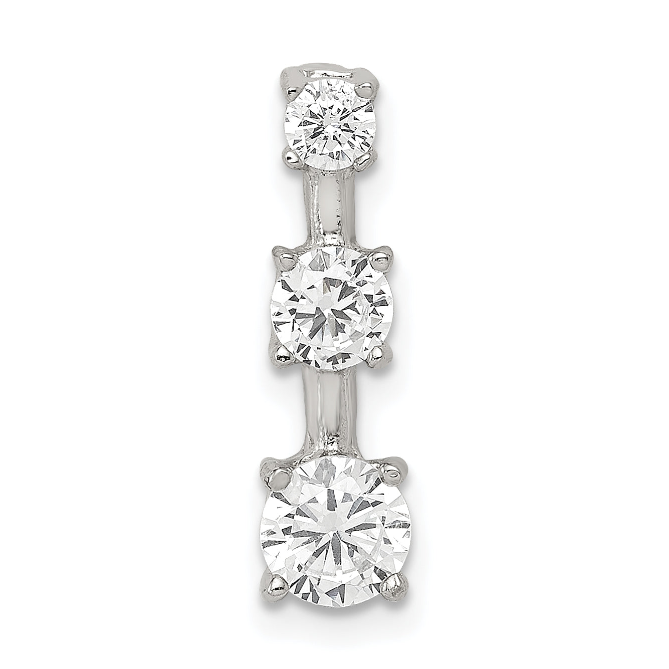 Sterling Silver Rhodium-Plated 3-Stone Cz Pendant