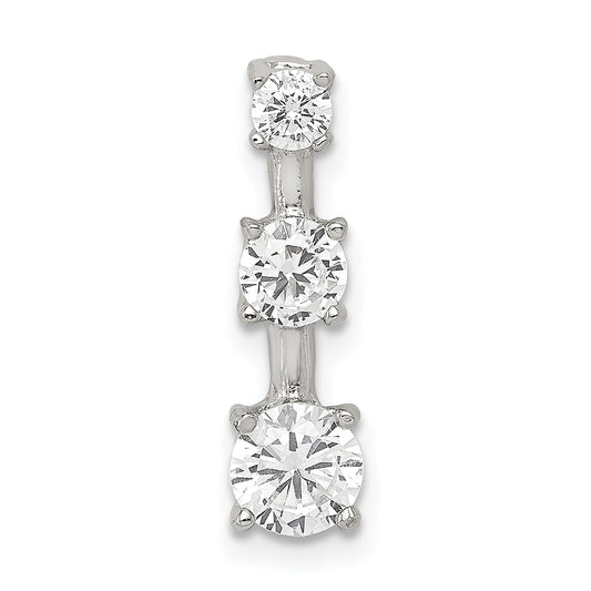 Sterling Silver Rhodium-Plated 3-Stone Cz Pendant