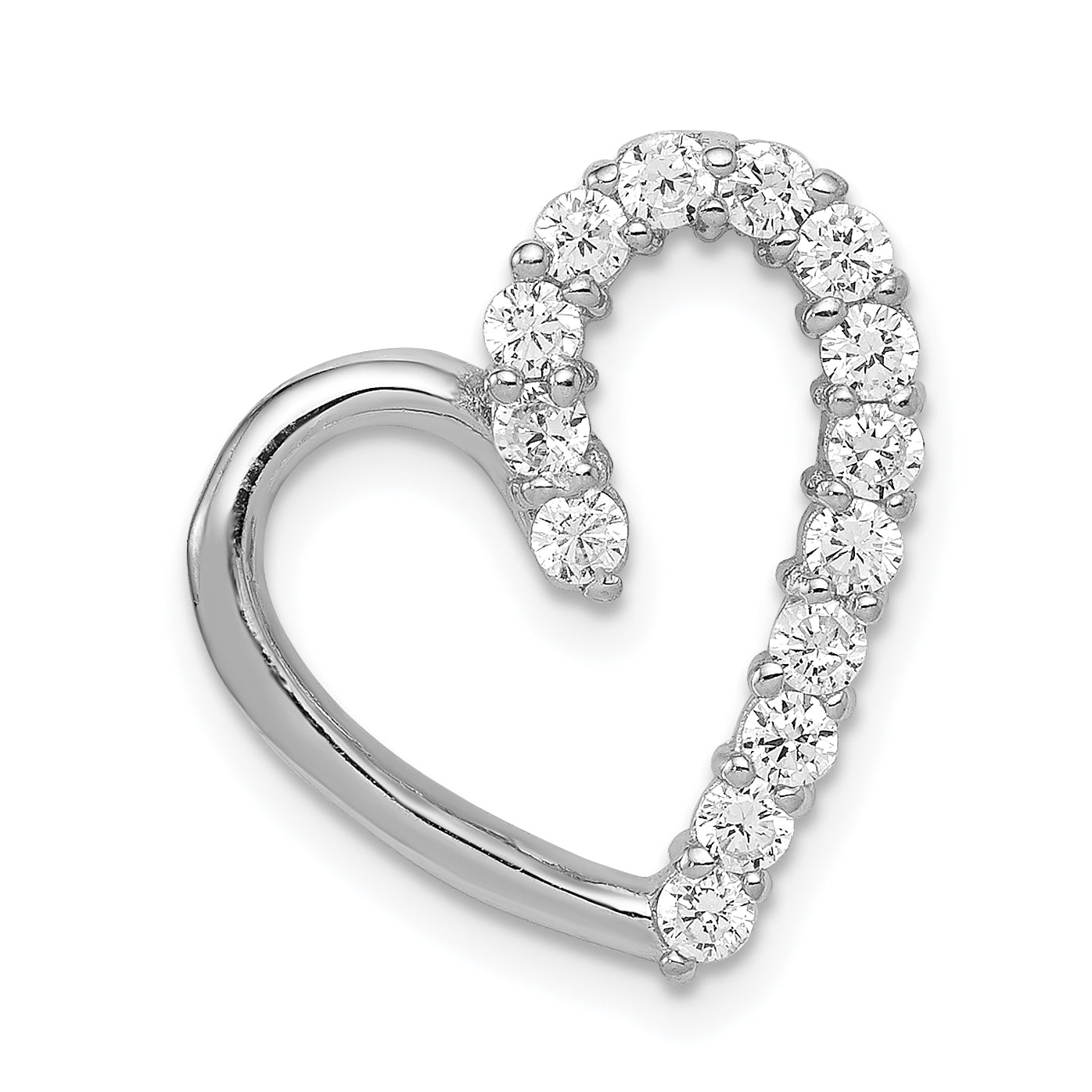 Sterling Silver Rhodium-Plated Cz Heart Pendant