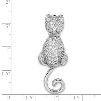 Sterling Silver Rhodium-Plated Cz Cat Pin