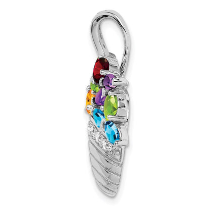 Sterling Silver Rh Plated Multi-Color Cz Basket Pendant And Pin