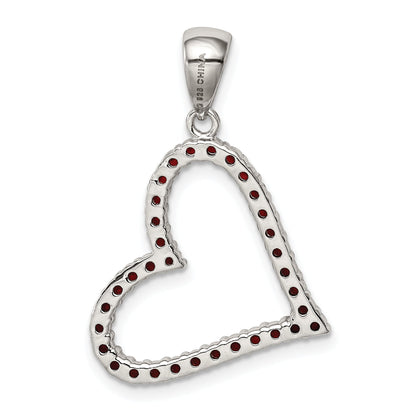 Sterling Silver Rhodium Plated Red Cz Heart Pendant