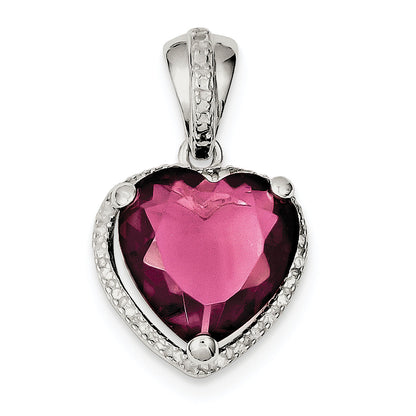 Sterling Silver Heart Red Cz Pendant