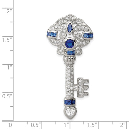Sterling Silver Rhodium-Plated Blue And Clear Cz Key Slide