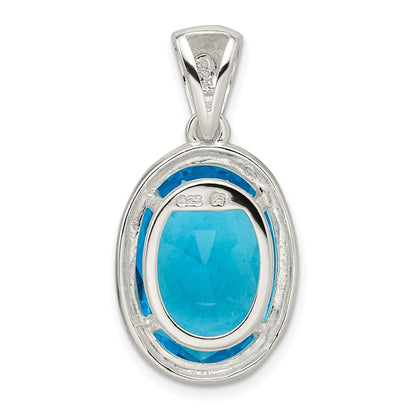 Sterling Silver Oval Blue Cz Pendant