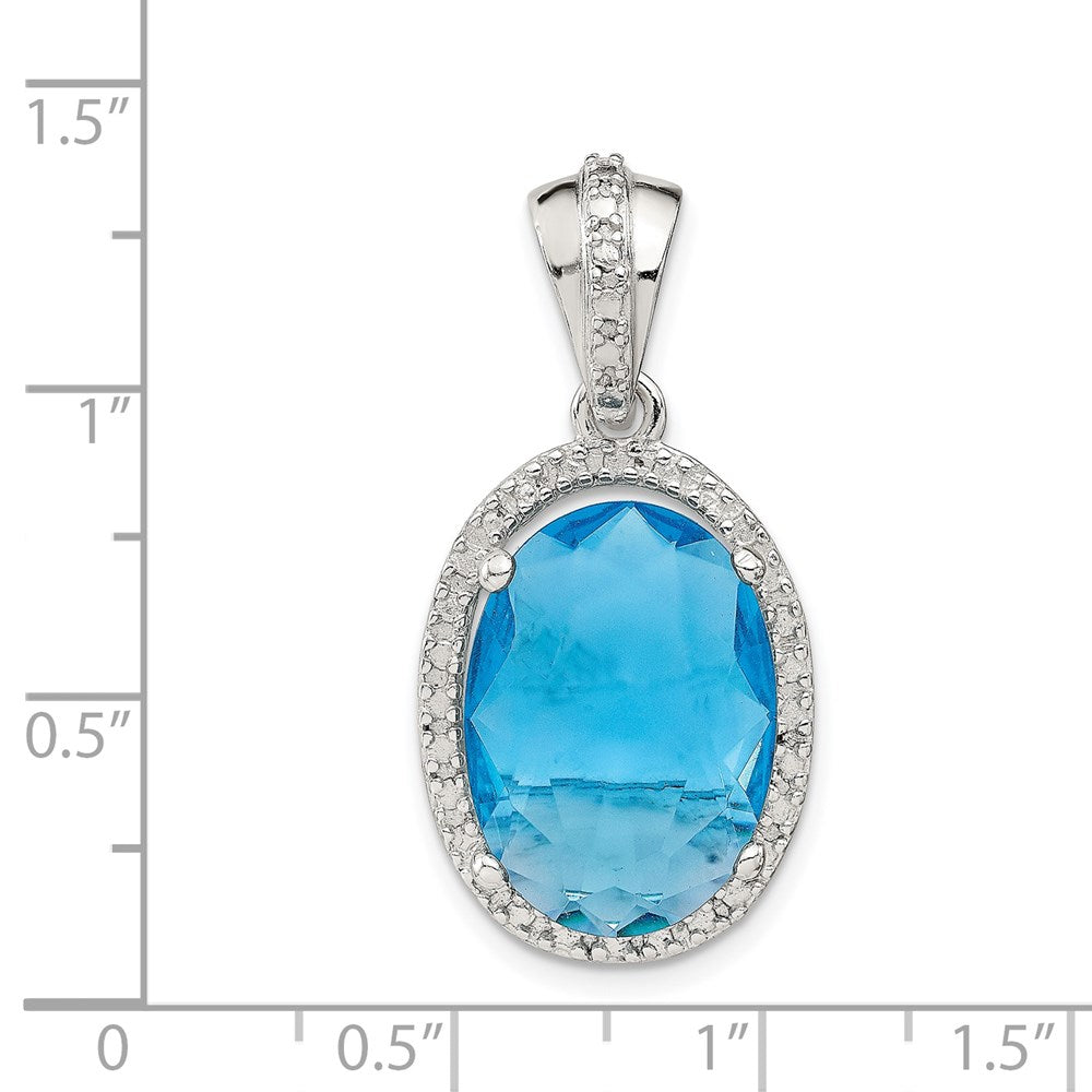 Sterling Silver Oval Blue Cz Pendant