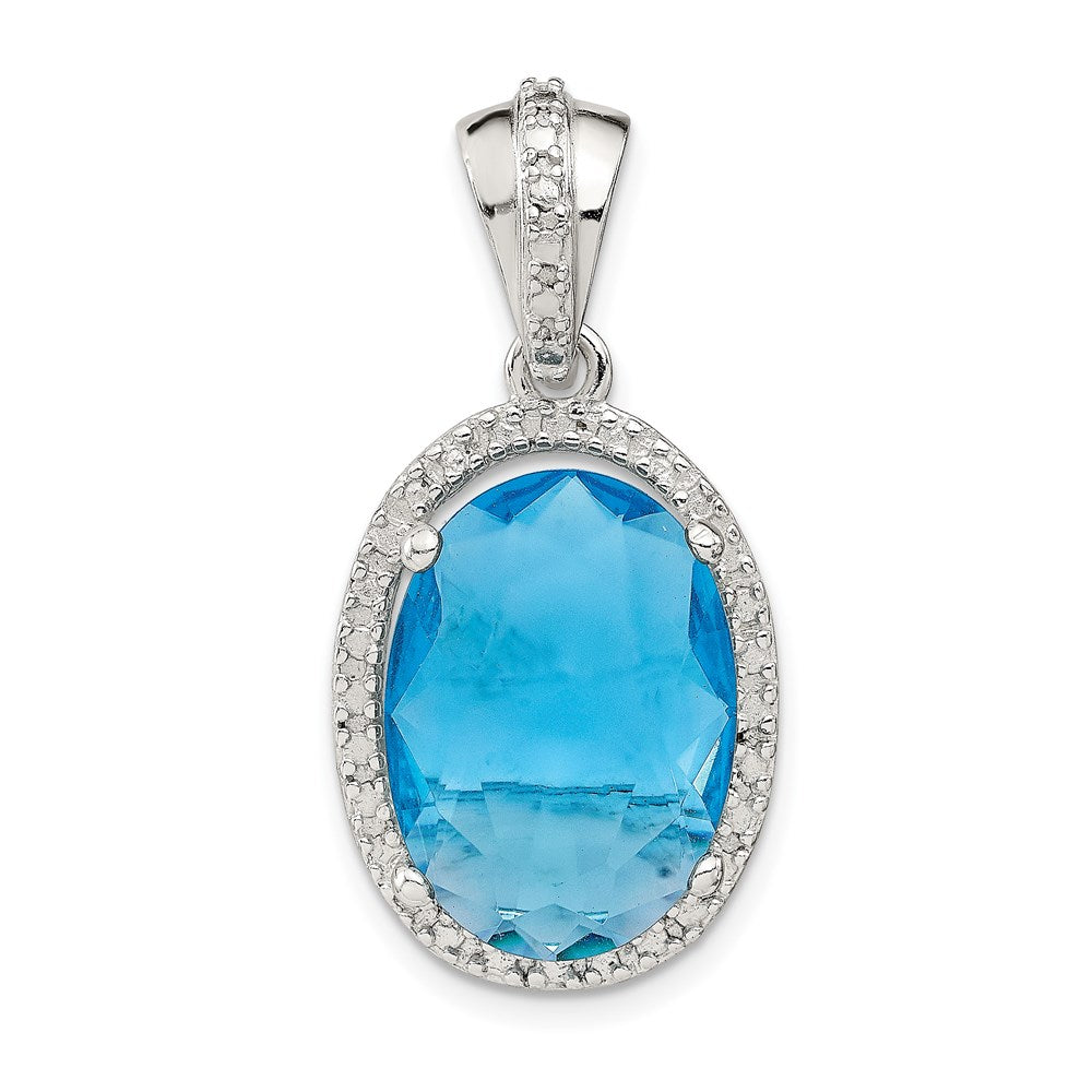 Sterling Silver Oval Blue Cz Pendant