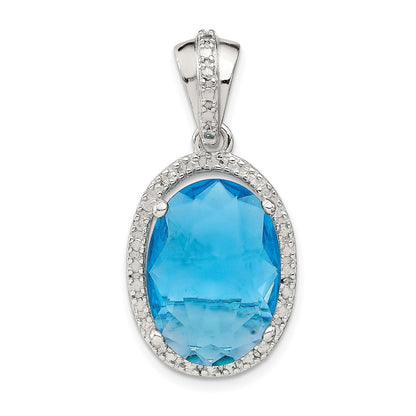 Sterling Silver Oval Blue Cz Pendant