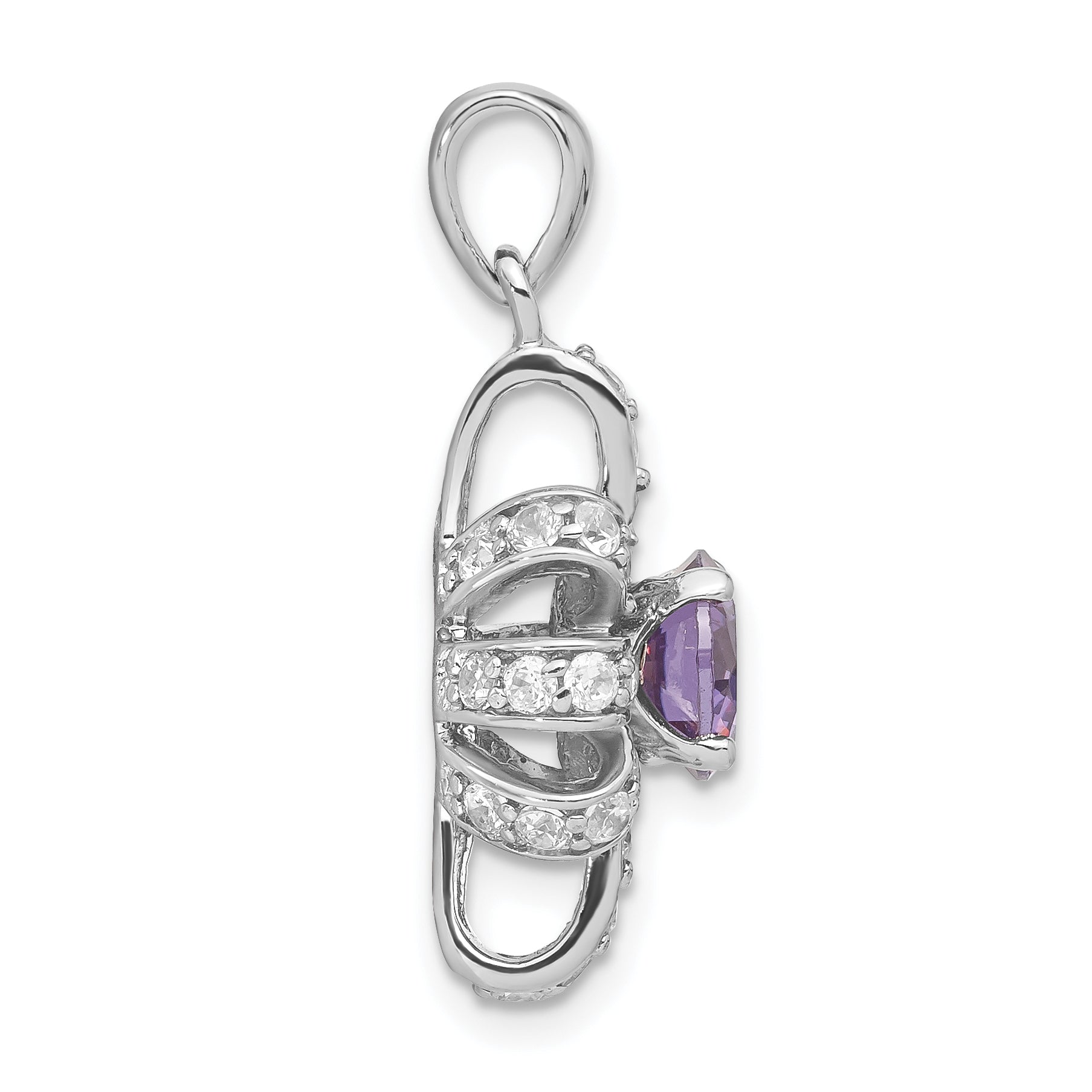 Sterling Silver Purple & Clear Cz Pendant