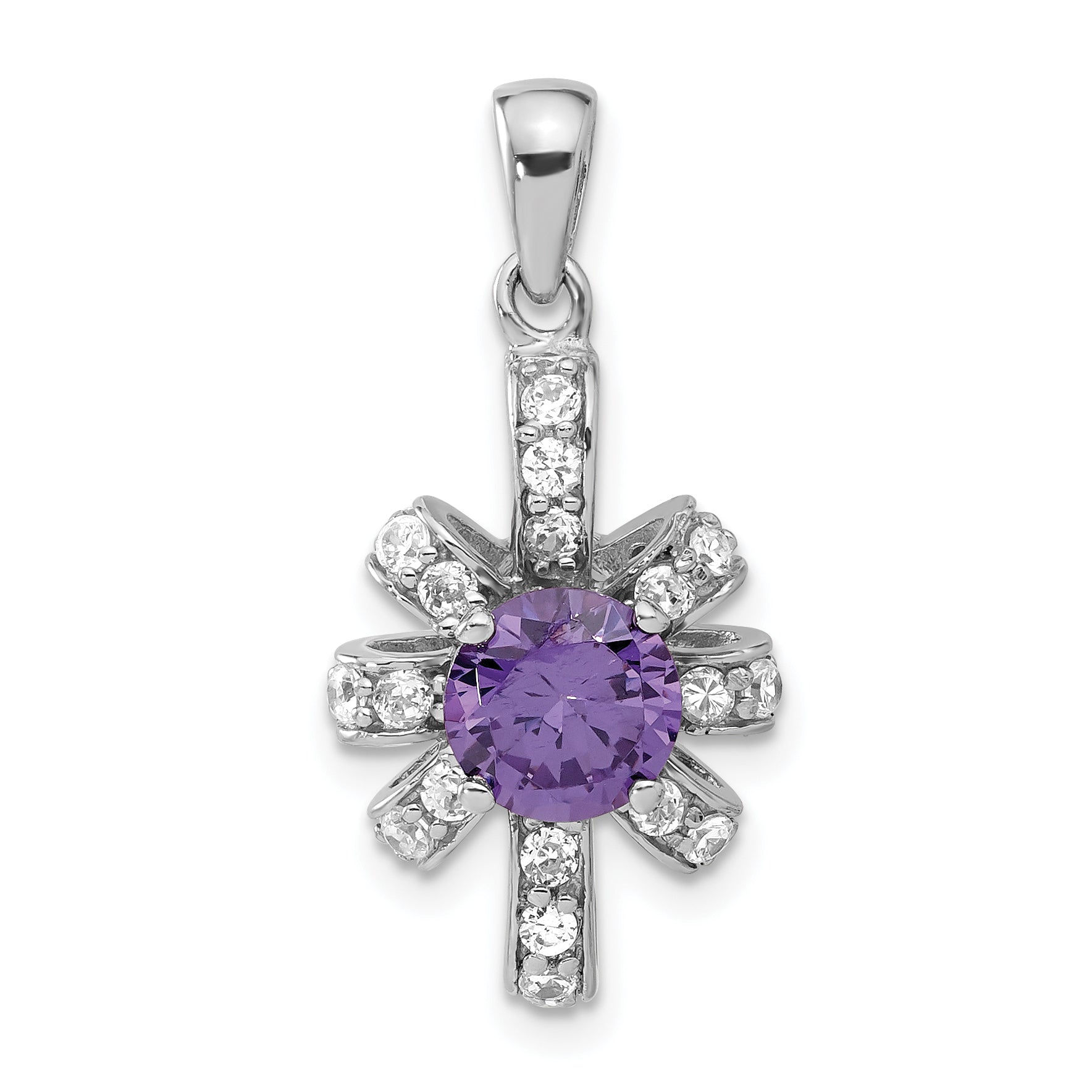 Sterling Silver Purple & Clear Cz Pendant