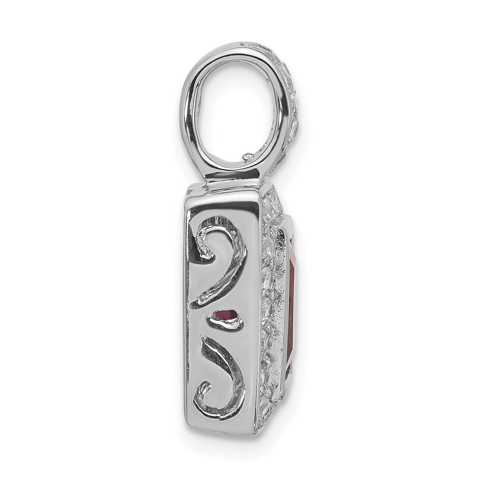 Sterling Silver Polished Dark Purple & White Cz Square Pendant