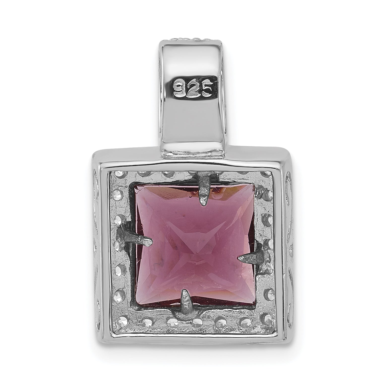 Sterling Silver Polished Dark Purple & White Cz Square Pendant