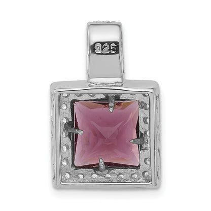 Sterling Silver Polished Dark Purple & White Cz Square Pendant