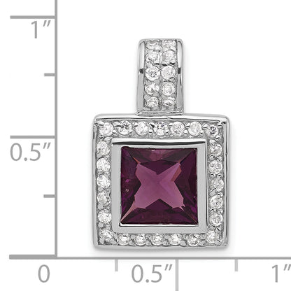 Sterling Silver Polished Dark Purple & White Cz Square Pendant