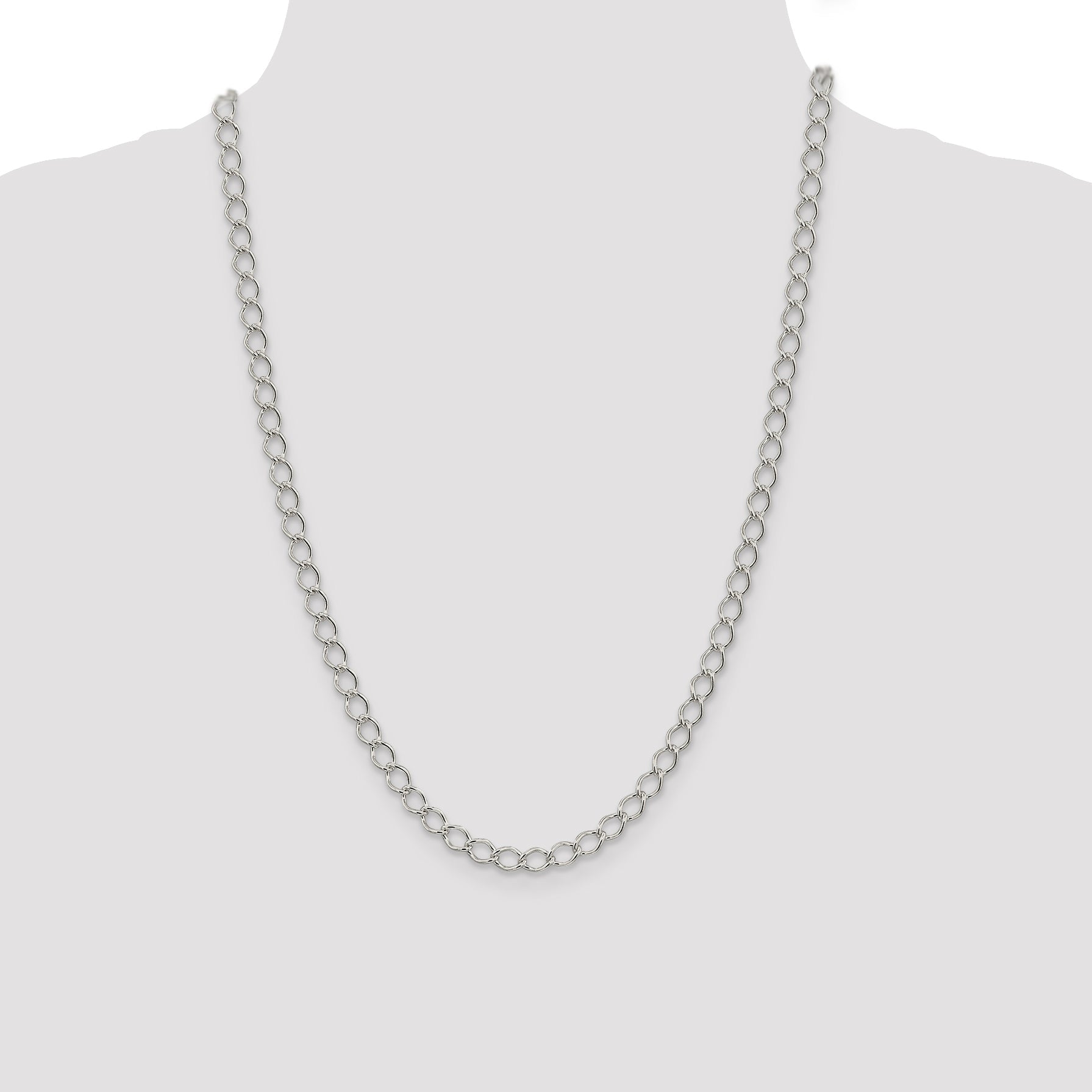 24 Inch Sterling Silver 5.75mm Fancy Open Curb Chain Necklace