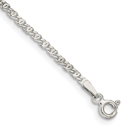 8 Inch Sterling Silver 2mm Fancy Anchor Pendant Chain Bracelet