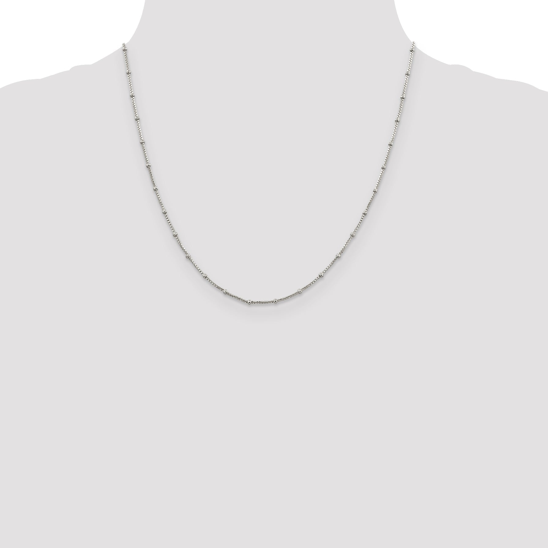 20 Inch Sterling Silver 1.25mm Fancy Beaded Box Chain Necklace
