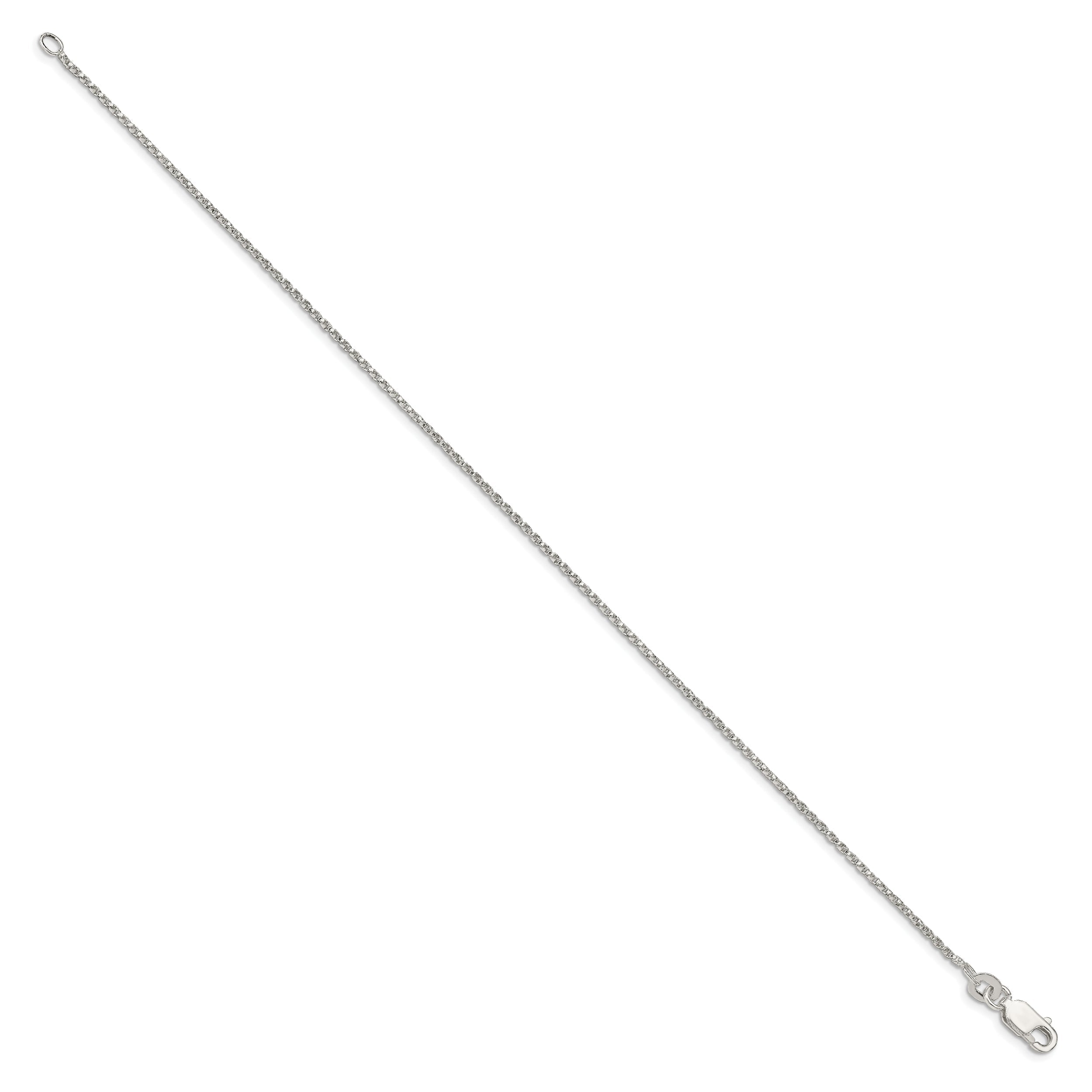 9 Inch Sterling Silver 1.25mm Twisted Box Chain Anklet