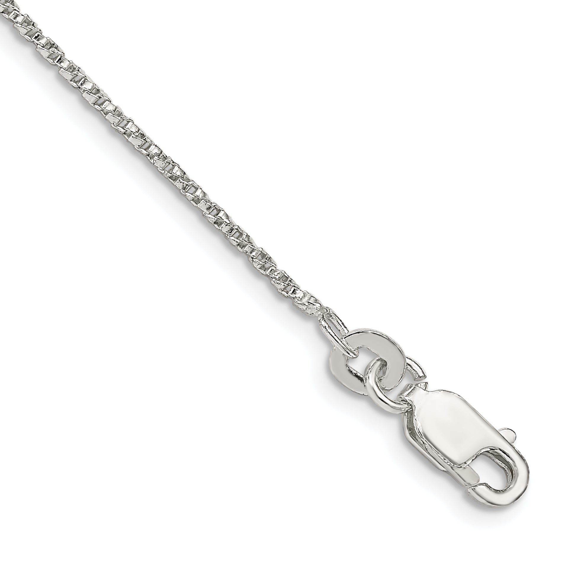 9 Inch Sterling Silver 1.25mm Twisted Box Chain Anklet