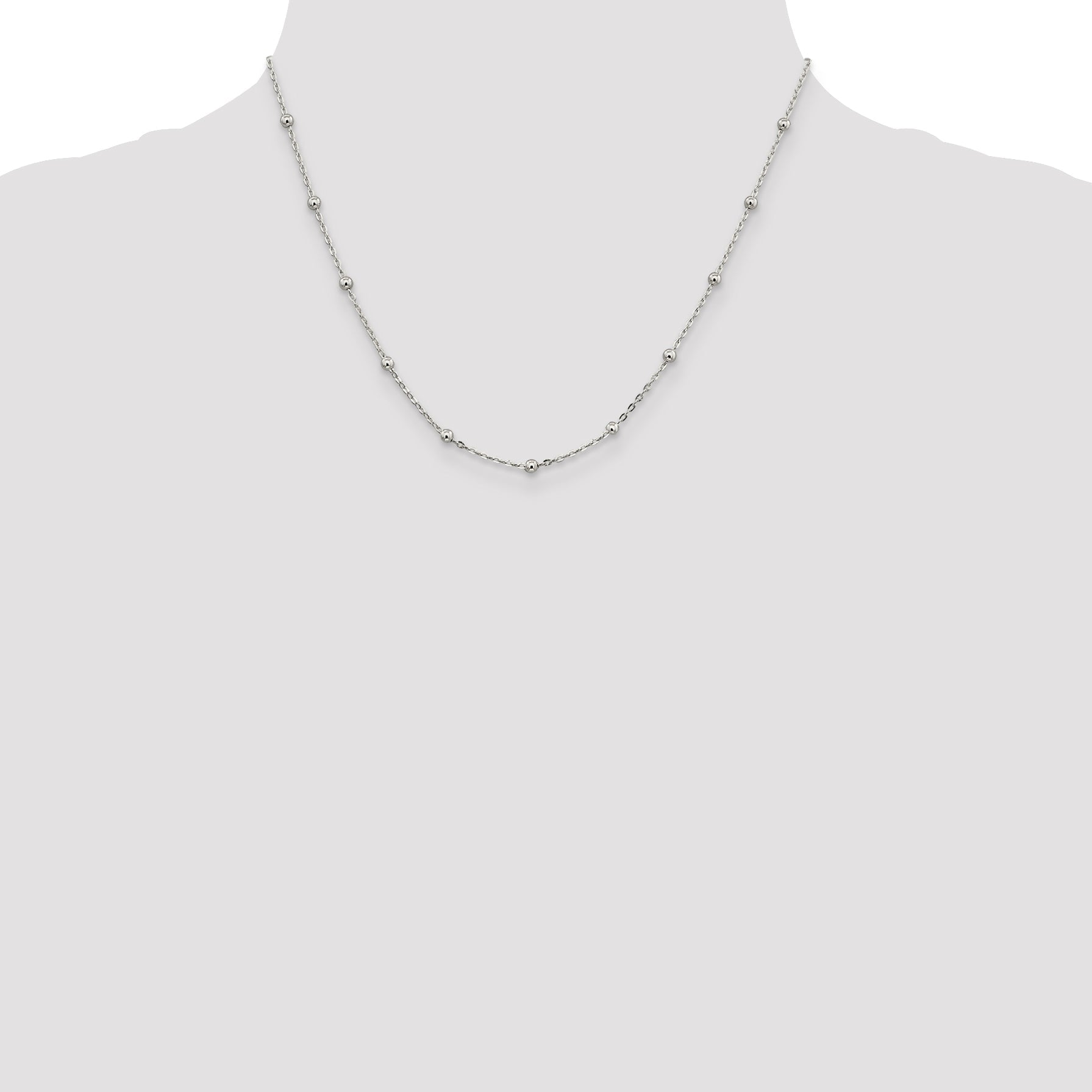 18 Inch Sterling Silver 1.3mm Fancy Beaded Chain Necklace