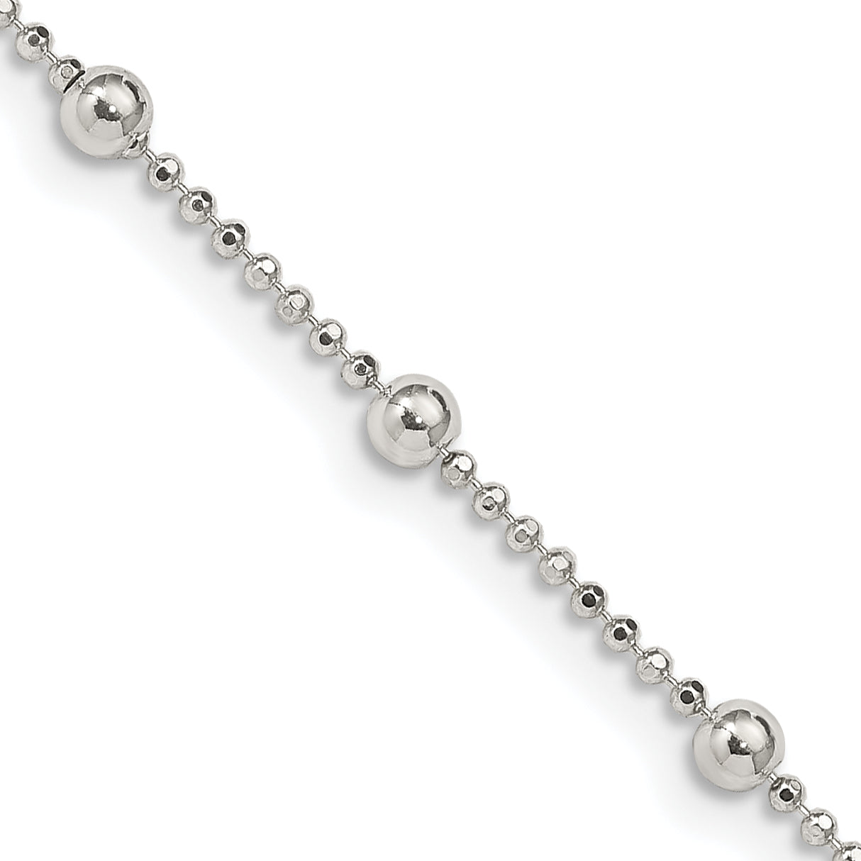 16 Inch Sterling Silver 1.15mm Diamond-Cut Fancy Beaded Chain Necklace