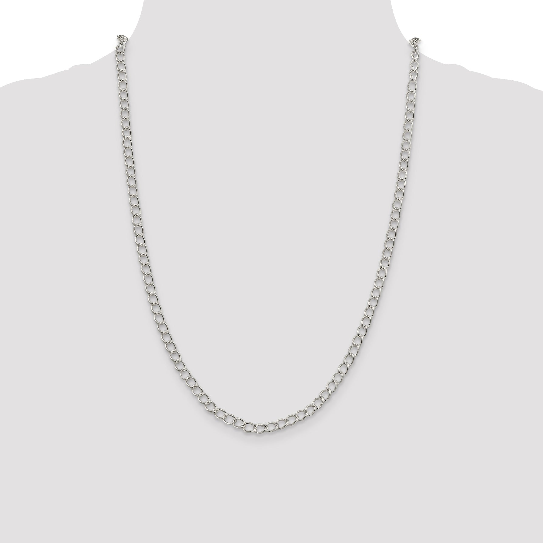24 Inch Sterling Silver 4.5mm Half Round Wire Open Curb Chain Necklace