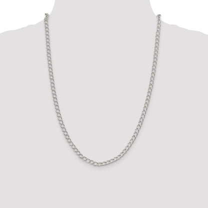 24 Inch Sterling Silver 4.5mm Half Round Wire Open Curb Chain Necklace