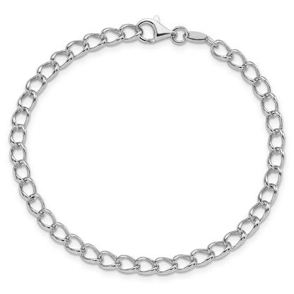 Sterling Silver Amore La Vita Rhodium-Plated Polished 4.5mm 7 Inch Half Round Wire Curb Chain With Fancy Lobster Clasp Charm Bracelet