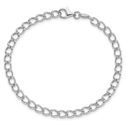 Sterling Silver Amore La Vita Rhodium-Plated Polished 4.5mm 7 Inch Half Round Wire Curb Chain With Fancy Lobster Clasp Charm Bracelet