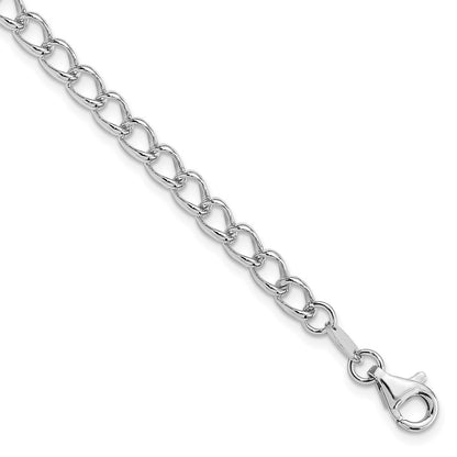 Sterling Silver Amore La Vita Rhodium-Plated Polished 4.5mm 7 Inch Half Round Wire Curb Chain With Fancy Lobster Clasp Charm Bracelet