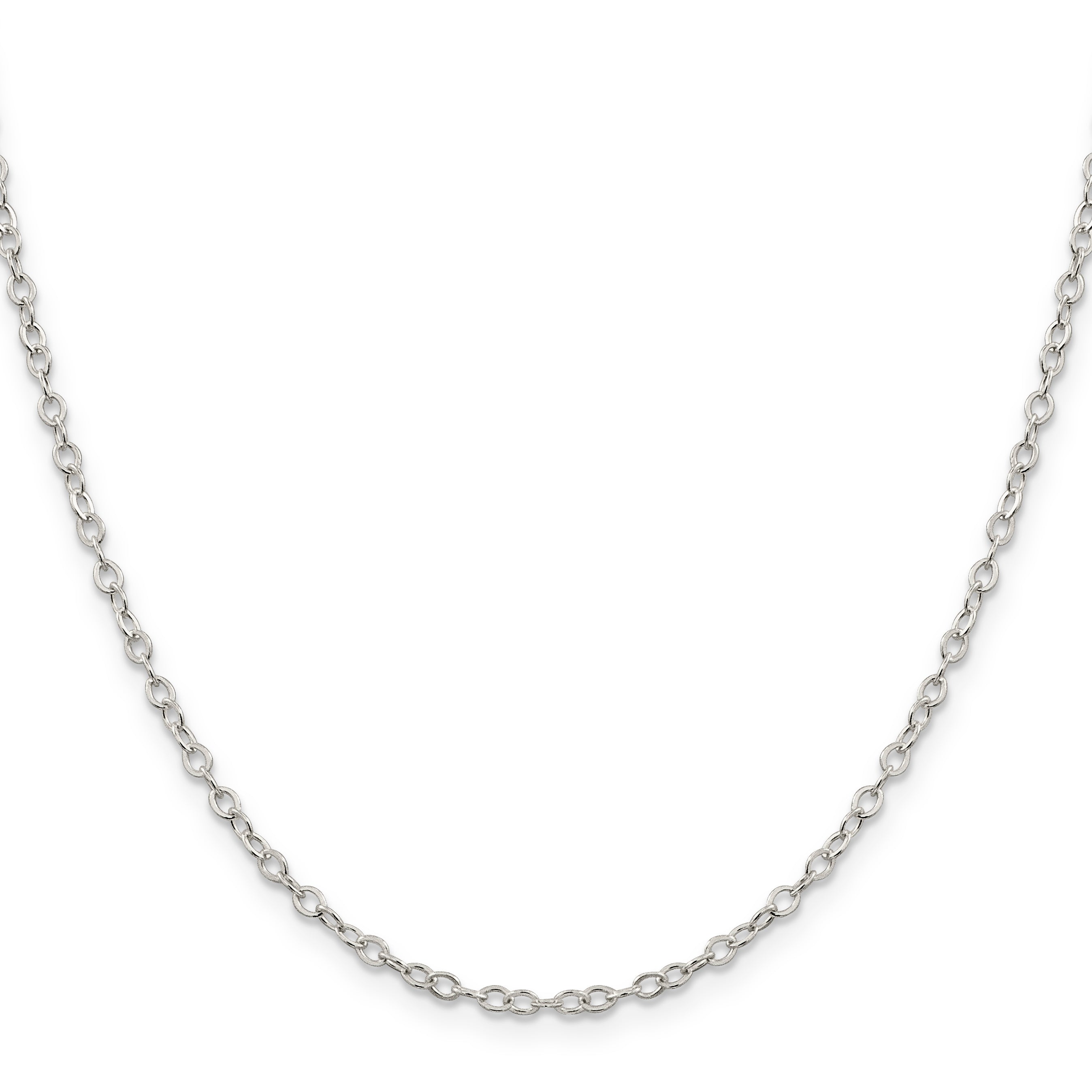 16 Inch Sterling Silver 2.5mm Flat Open Oval Cable Chain Necklace