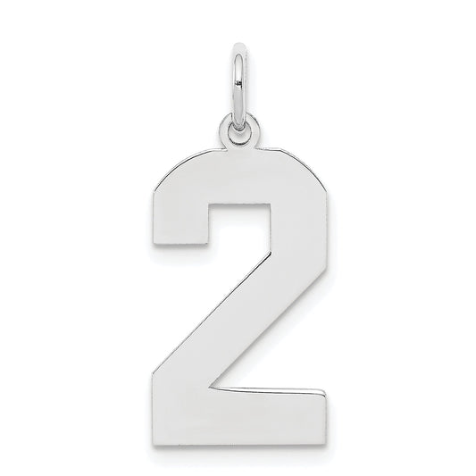 Sterling Silver Silver/Rhodium-Plated Polished Number 2 Charm