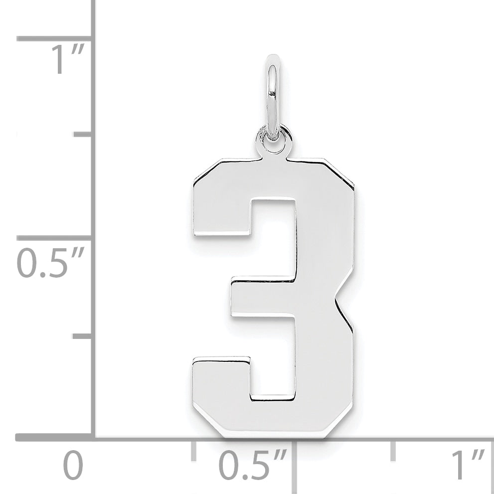 Sterling Silver Silver/Rhodium-Plated Polished Number 3 Charm