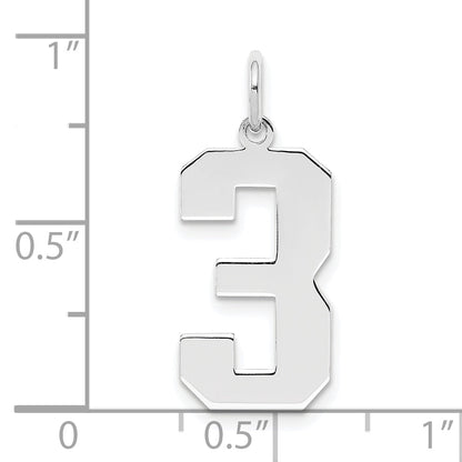 Sterling Silver Silver/Rhodium-Plated Polished Number 3 Charm