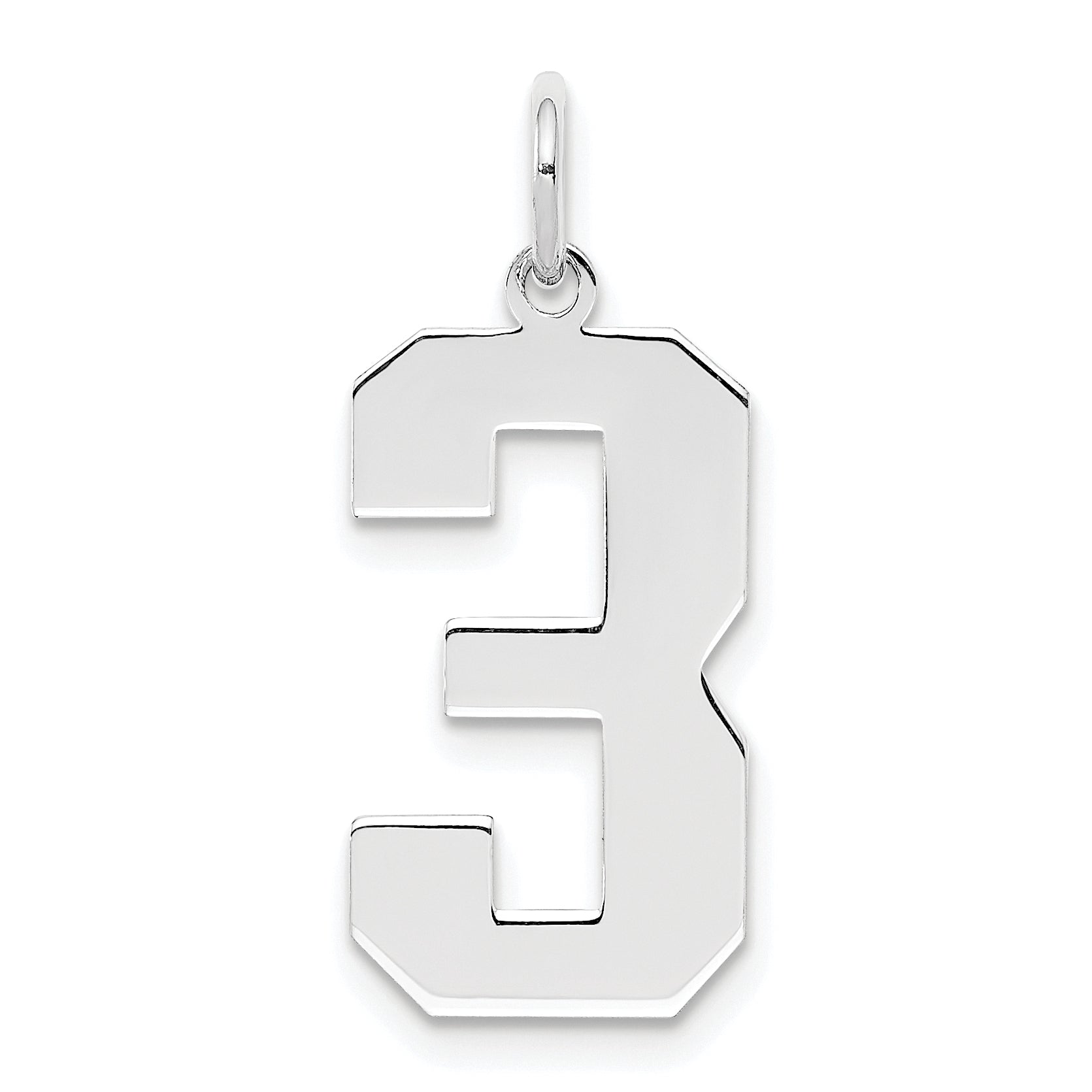 Sterling Silver Silver/Rhodium-Plated Polished Number 3 Charm