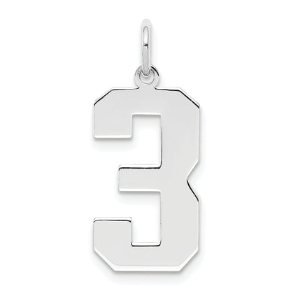 Sterling Silver Silver/Rhodium-Plated Polished Number 3 Charm