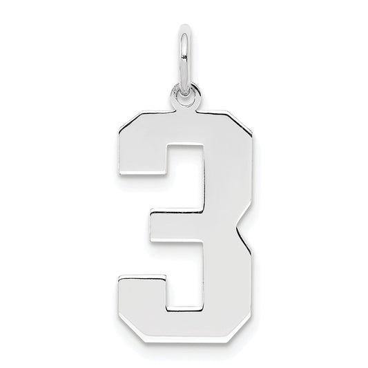 Sterling Silver Silver/Rhodium-Plated Polished Number 3 Charm