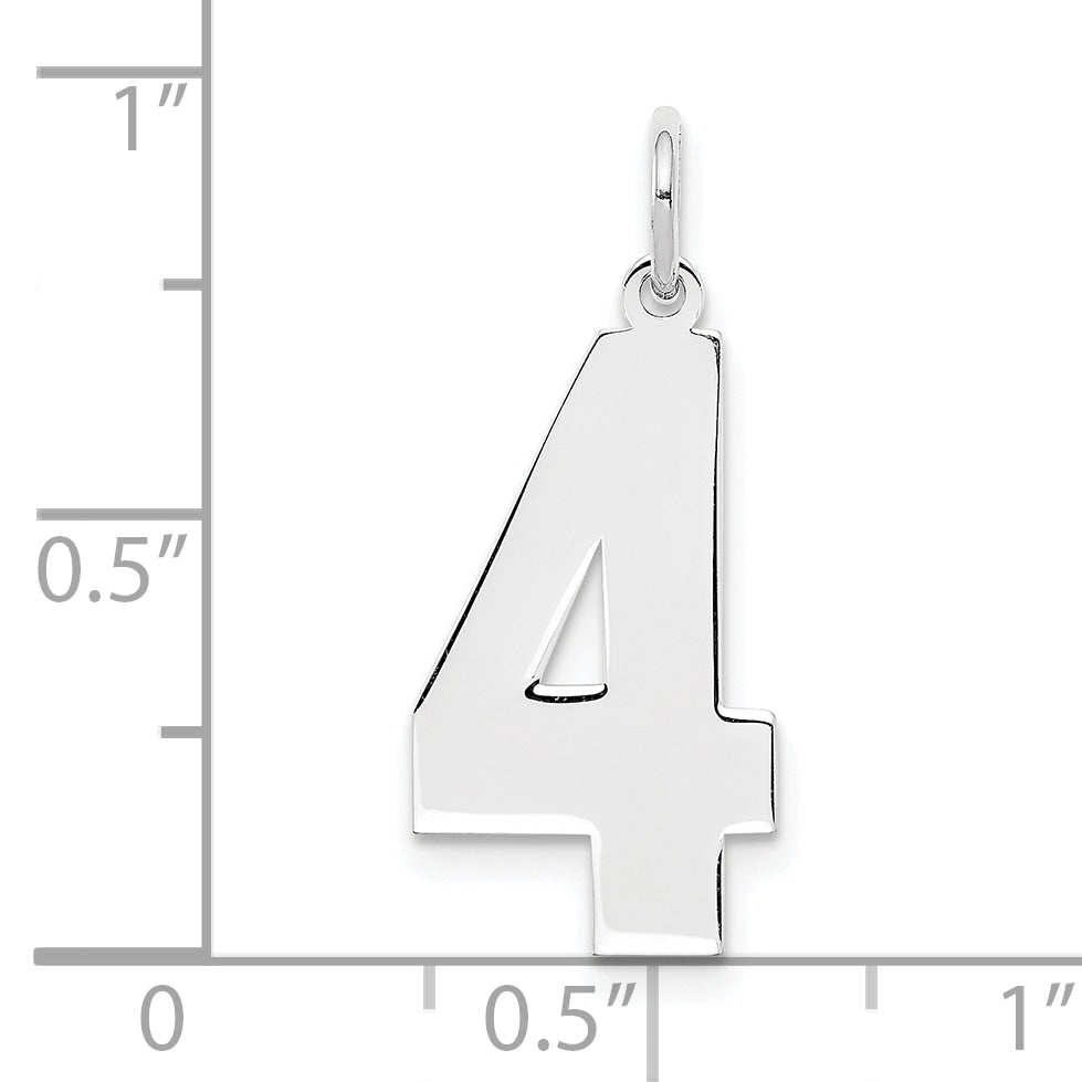 Sterling Silver Silver/Rhodium-Plated Polished Number 4 Charm