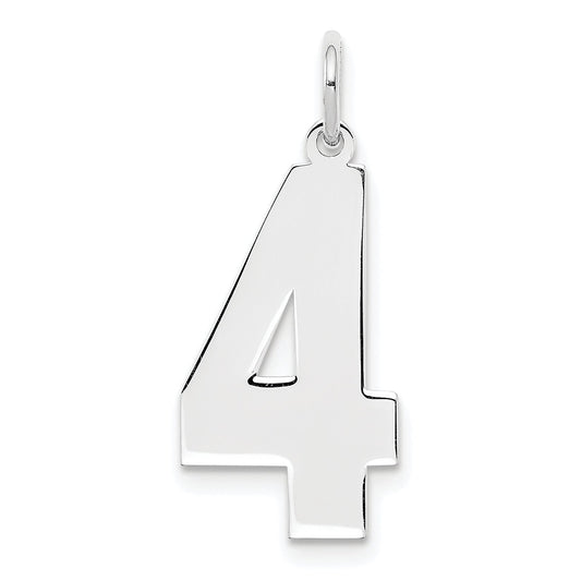 Sterling Silver Silver/Rhodium-Plated Polished Number 4 Charm