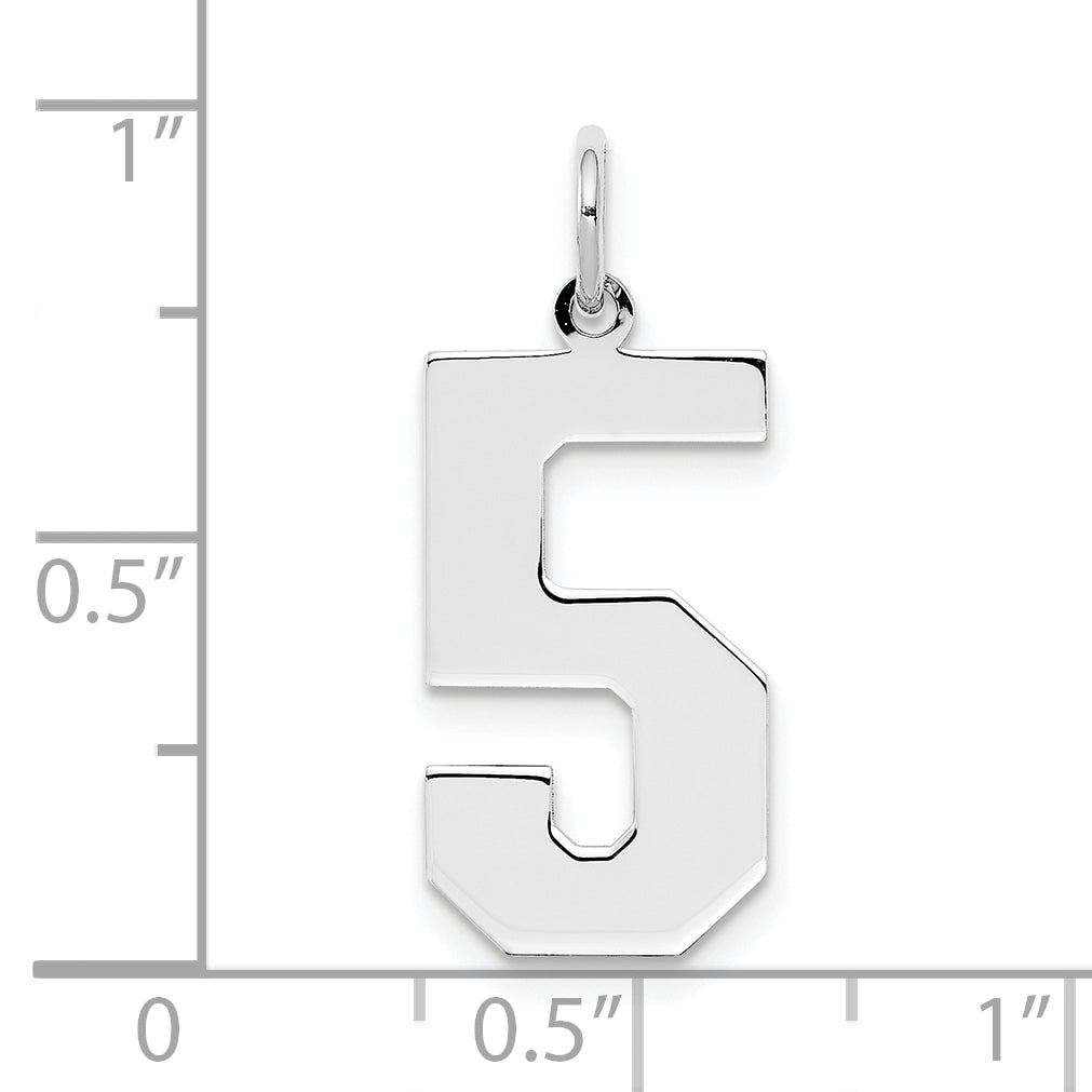 Sterling Silver Silver/Rhodium-Plated Polished Number 5 Charm