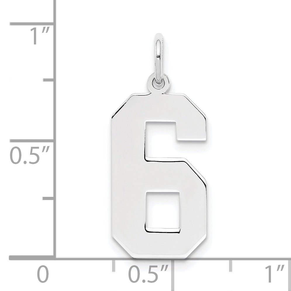 Sterling Silver Silver/Rhodium-Plated Polished Number 6 Charm