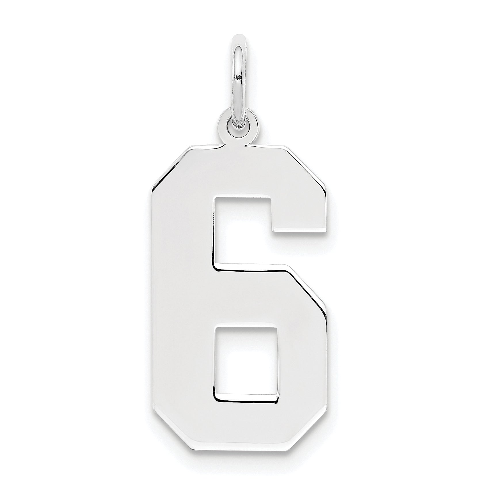 Sterling Silver Silver/Rhodium-Plated Polished Number 6 Charm