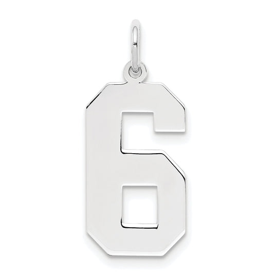 Sterling Silver Silver/Rhodium-Plated Polished Number 6 Charm